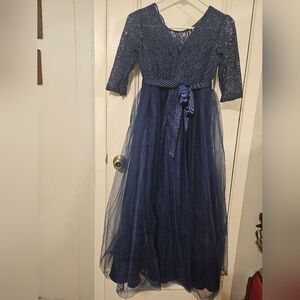 Girls navy tulle and lace dress